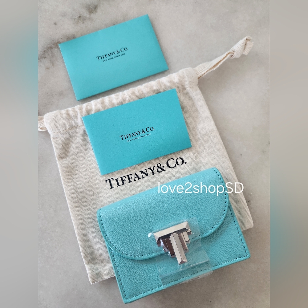 Tiffany & Co. T Small Blue Leather Wallet BRAND NEW NWT